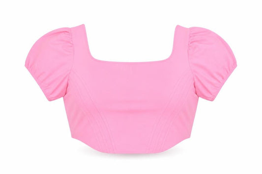 Front view of Simply Be Women's Pink Cropped Puff Sleeve Blouse, size 32