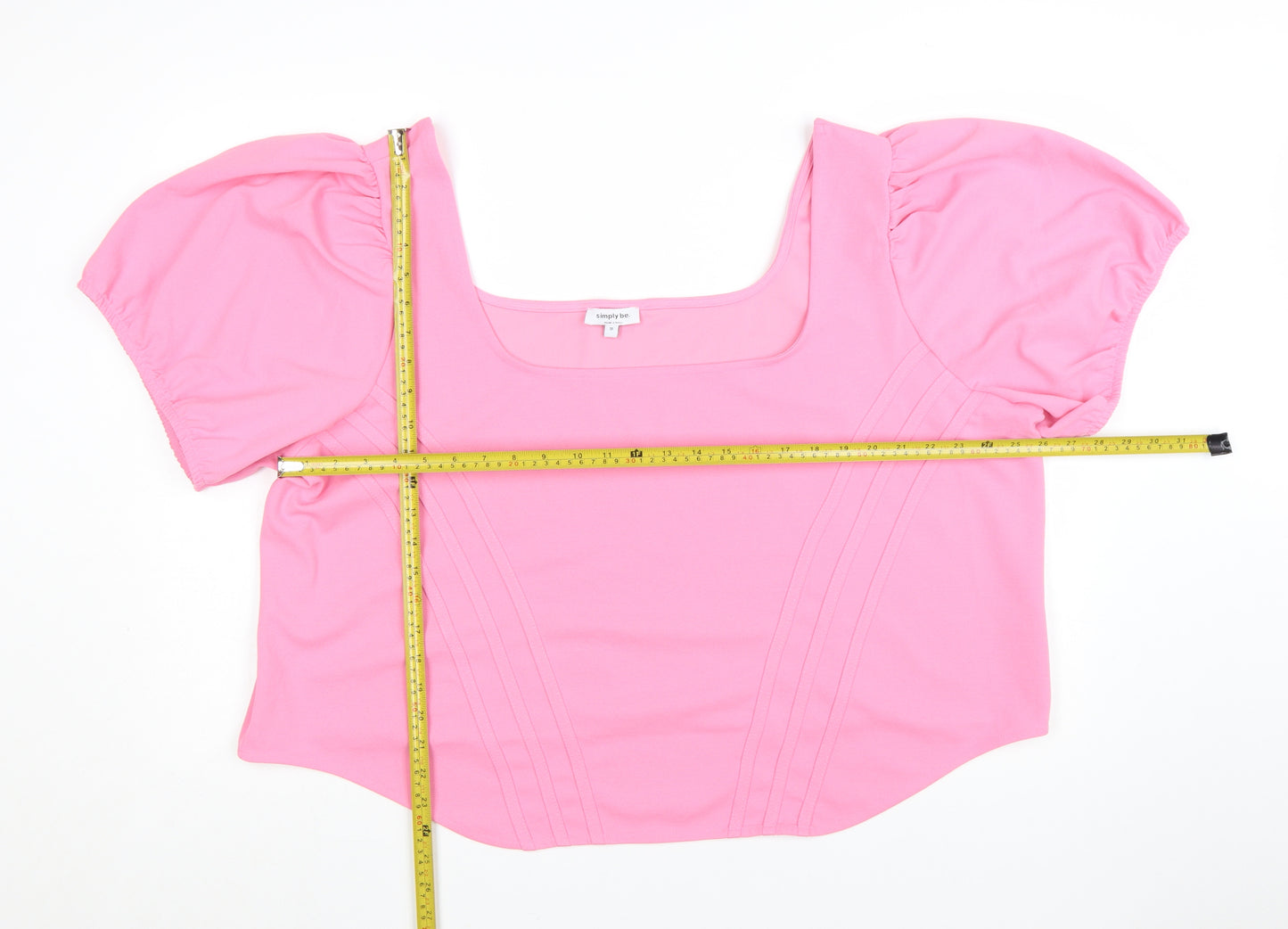 Simply Be Women's Pink Cropped Puff Sleeve Blouse Size 32