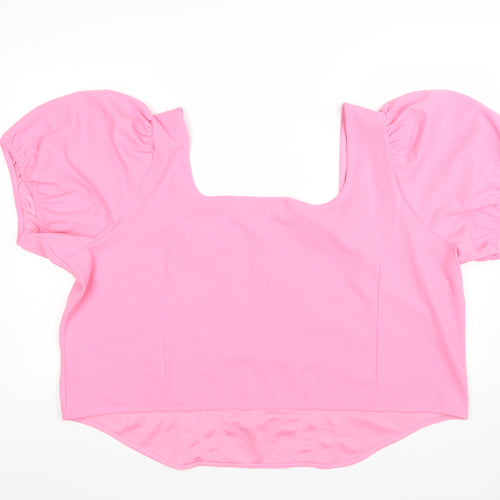 Simply Be Women's Pink Cropped Puff Sleeve Blouse Size 32