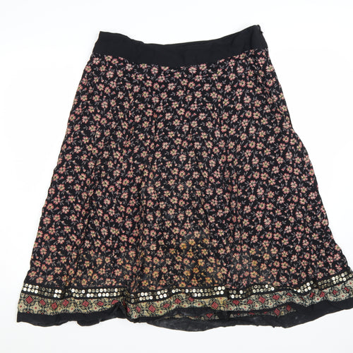Monsoon Womens Black Floral Beaded A-Line Midi Skirt Size 12