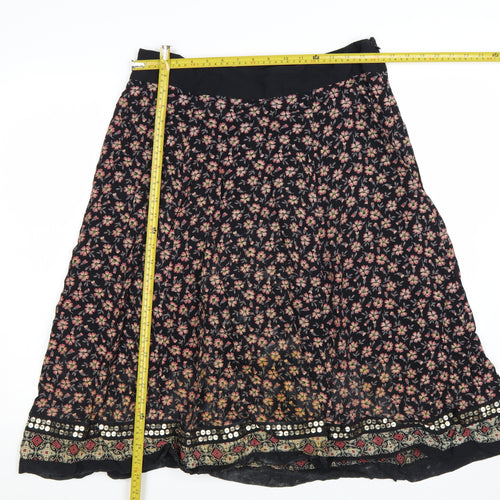 Monsoon Womens Black Floral Beaded A-Line Midi Skirt Size 12
