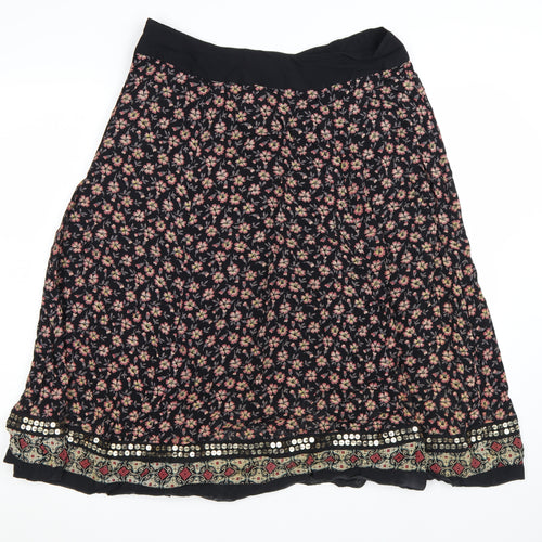 Monsoon Womens Black Floral Beaded A-Line Midi Skirt Size 12