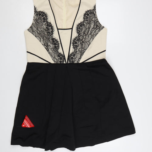 Oasis Women’s Beige & Black Lace Fit & Flare Sleeveless Dress UK 16