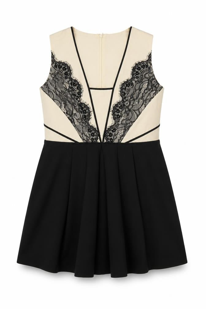 Oasis Women’s Beige & Black Lace Fit & Flare Sleeveless Dress UK 16