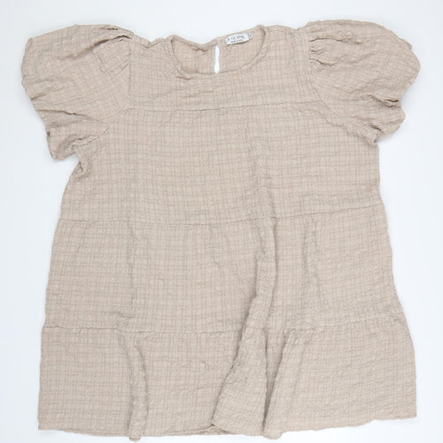 In The Style Womens Beige Size 26 Puff Sleeve Tiered Shift Dress