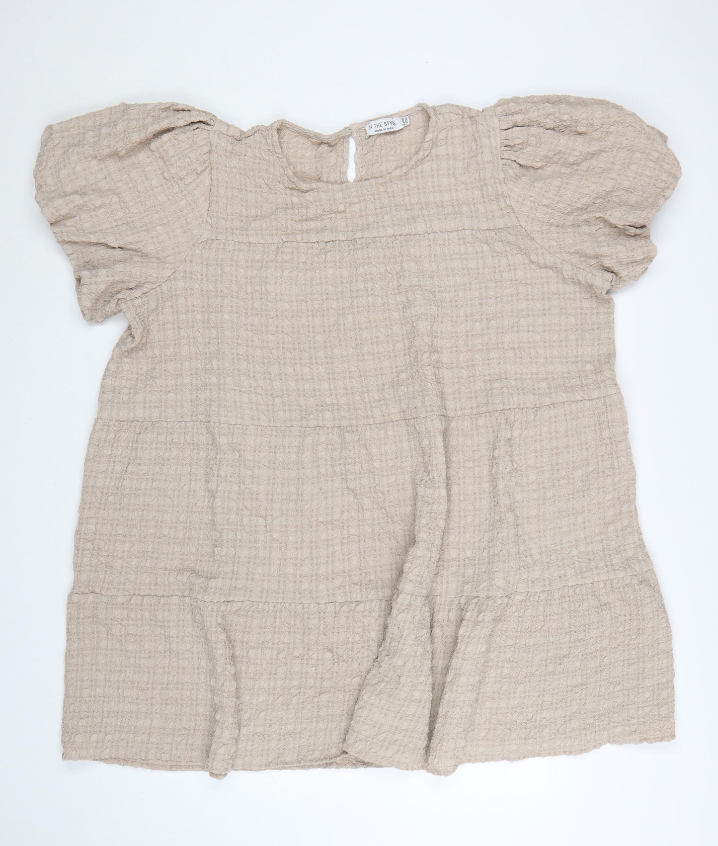 In The Style Womens Beige Size 26 Puff Sleeve Tiered Shift Dress