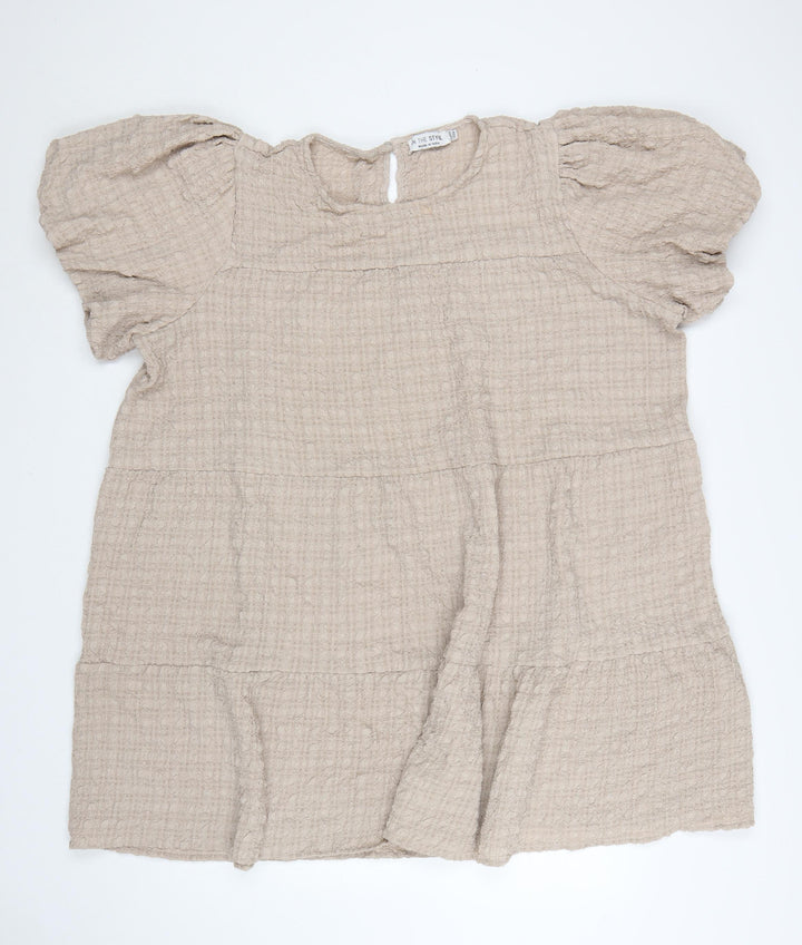In The Style Womens Beige Size 26 Puff Sleeve Tiered Shift Dress