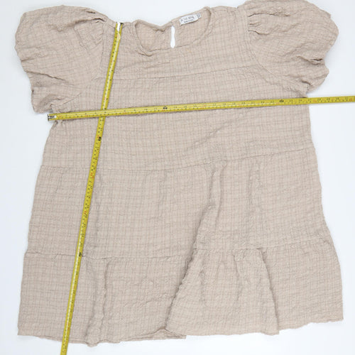 In The Style Womens Beige Size 26 Puff Sleeve Tiered Shift Dress