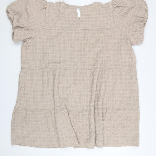 In The Style Womens Beige Size 26 Puff Sleeve Tiered Shift Dress