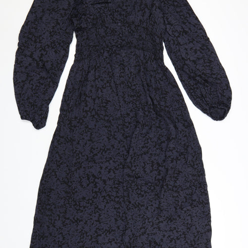 Zara Women's Blue Floral Midi Fit & Flare Dress XS