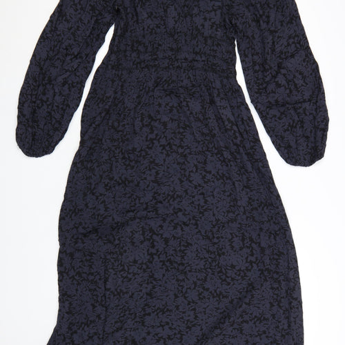 Zara Women's Blue Floral Midi Fit & Flare Dress XS