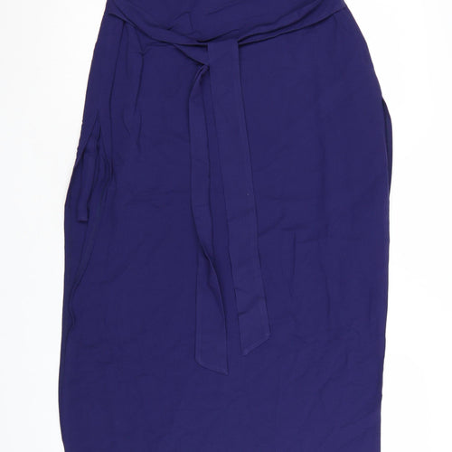 Marks and Spencer Women Blue Viscose Midi Wrap Skirt Size 12