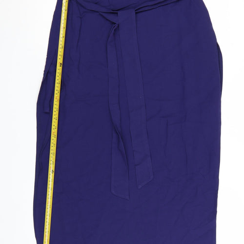 Marks and Spencer Women Blue Viscose Midi Wrap Skirt Size 12