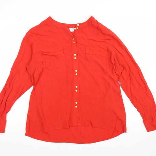 Boden Women Red Long Sleeve V-Neck Button Blouse Size 16