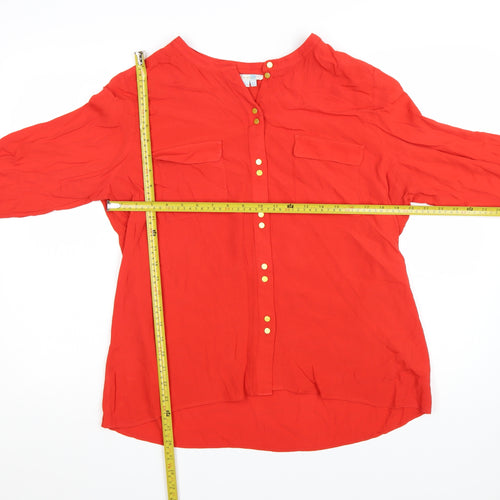 Boden Women Red Long Sleeve V-Neck Button Blouse Size 16