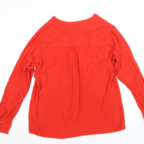Boden Women Red Long Sleeve V-Neck Button Blouse Size 16