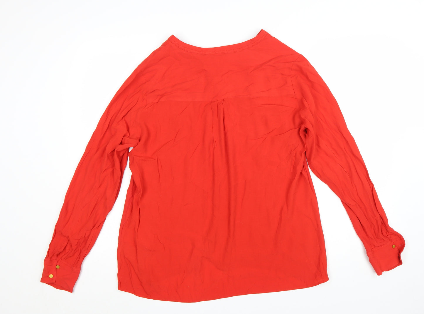 Boden Women Red Long Sleeve V-Neck Button Blouse Size 16