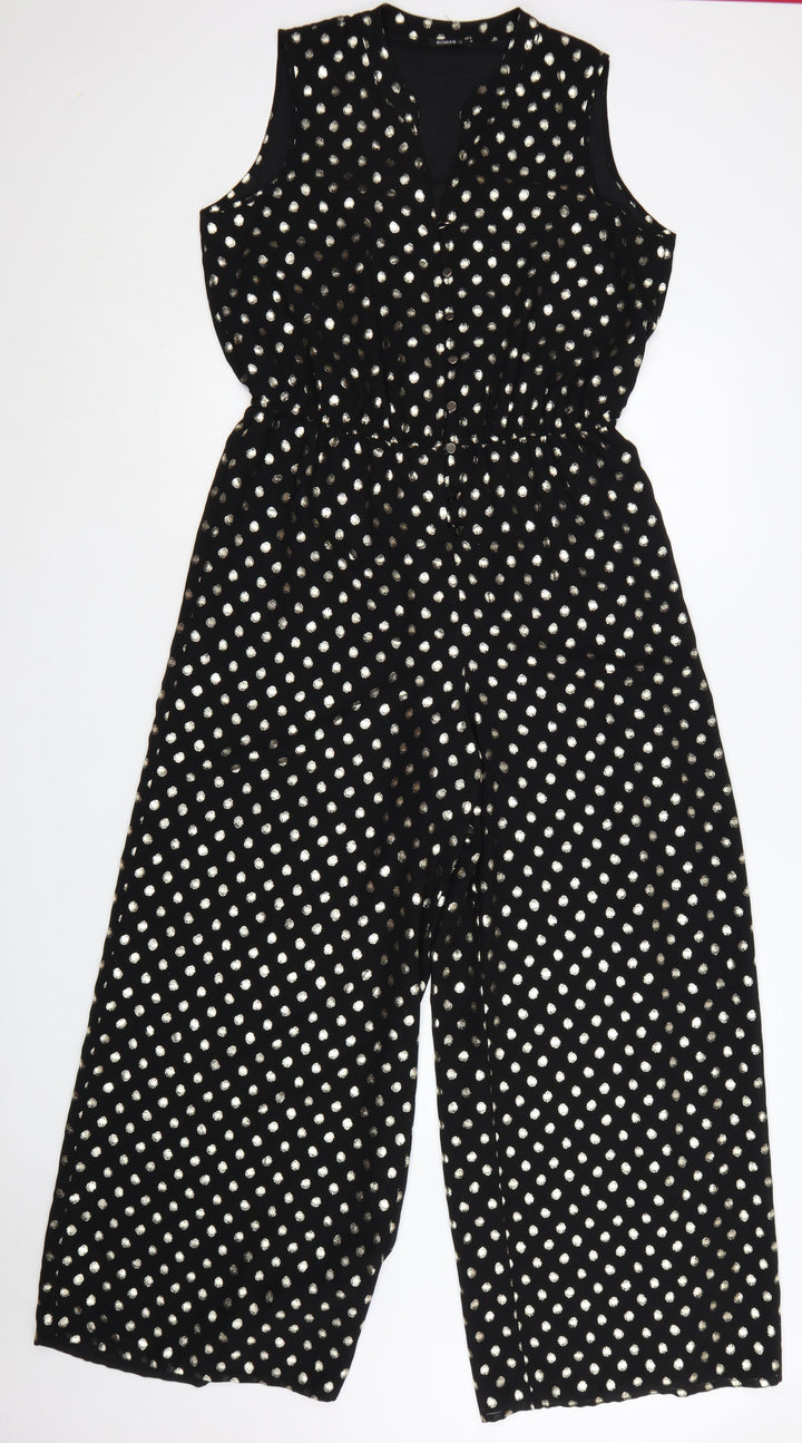 Roman Women’s Black Gold Polka Dot Sleeveless Jumpsuit Size 12