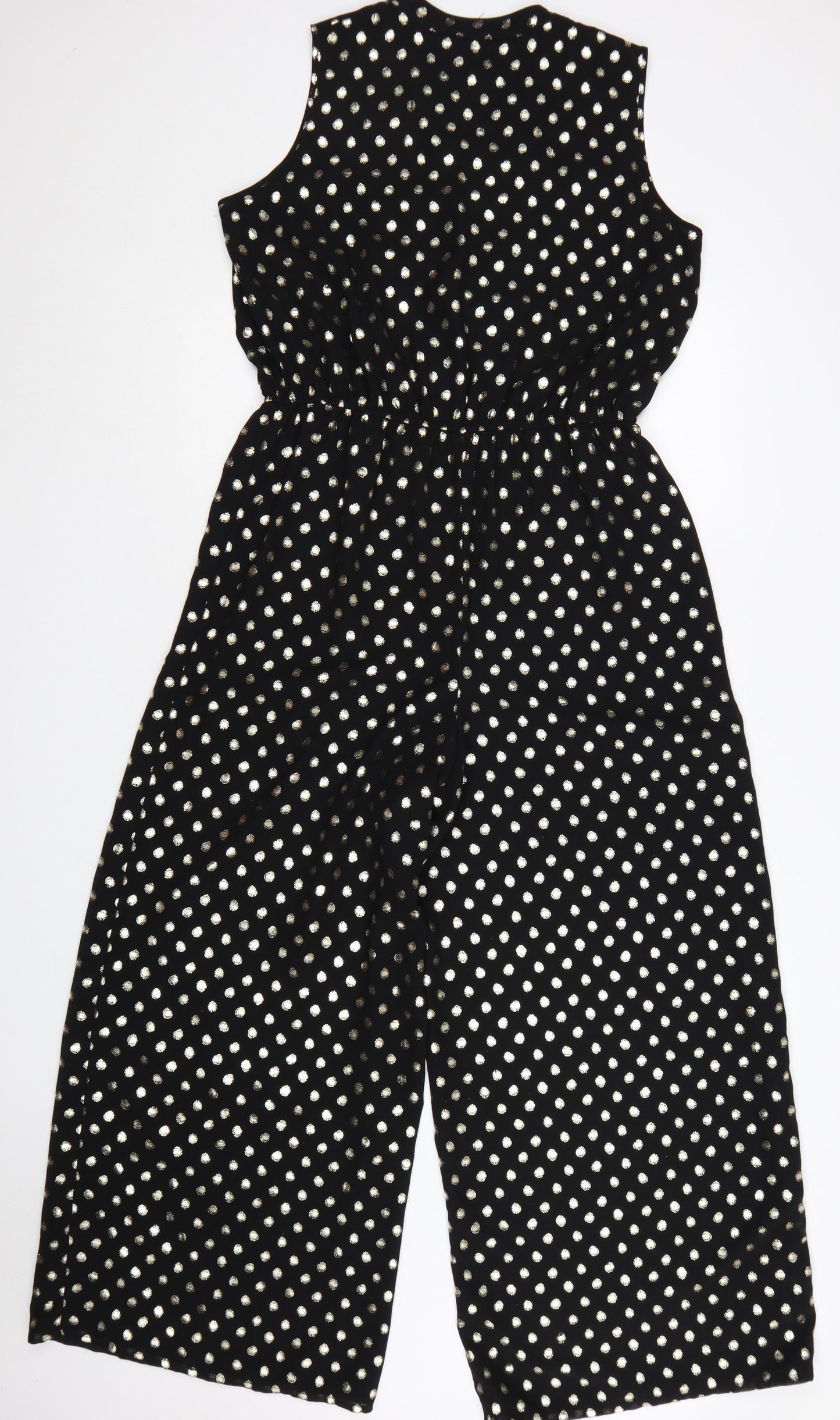 Roman Women’s Black Gold Polka Dot Sleeveless Jumpsuit Size 12