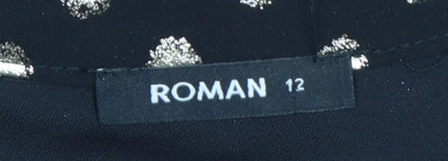 Roman Women’s Black Gold Polka Dot Sleeveless Jumpsuit Size 12