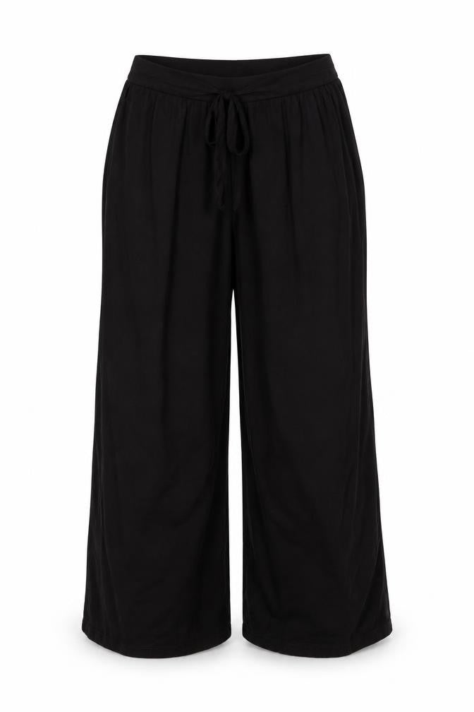 ASOS DESIGN Women's Black Wide-Leg Viscose Trousers UK 30 Curve Elastic Waist