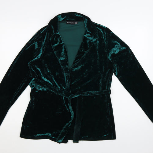 PrettyLittleThing Women Green Velvet Wrap Blouse UK 10 Long Sleeve