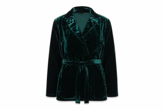 Front view of PRETTYLITTLETHING Women Green Velvet Wrap Blouse UK 10 Long Sleeve