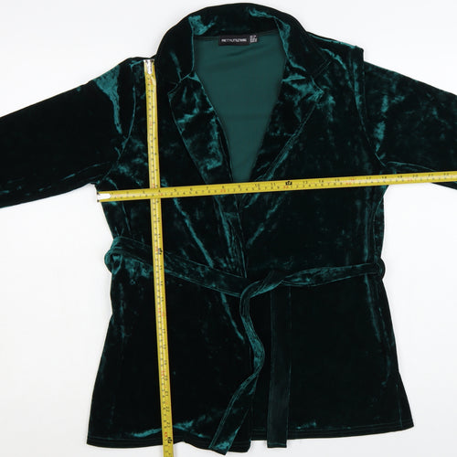 PrettyLittleThing Women Green Velvet Wrap Blouse UK 10 Long Sleeve