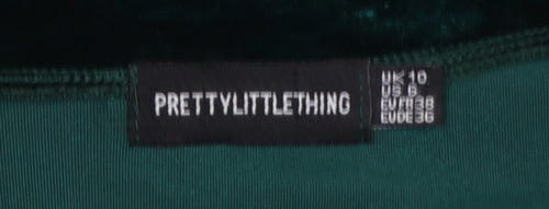 PrettyLittleThing Women Green Velvet Wrap Blouse UK 10 Long Sleeve