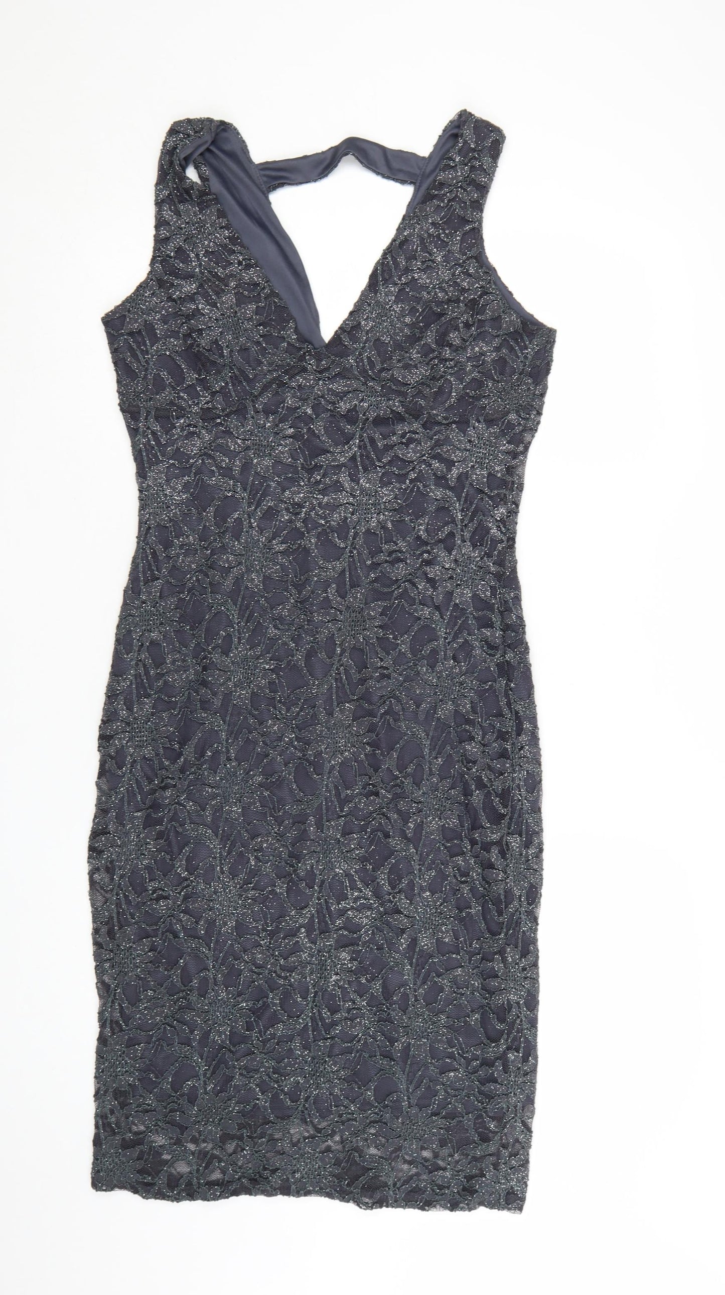 Quiz Women’s Grey Lace Bodycon Party Dress Size 18 Sleeveless V-Neck