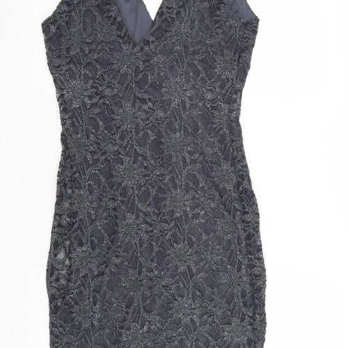 Quiz Women’s Grey Lace Bodycon Party Dress Size 18 Sleeveless V-Neck