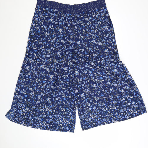 French Connection Womens Blue Floral Wide-Leg Cropped Trousers Size 12