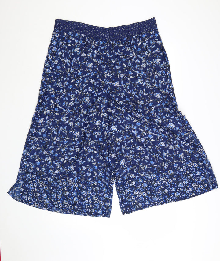 French Connection Womens Blue Floral Wide-Leg Cropped Trousers Size 12