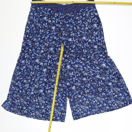 French Connection Womens Blue Floral Wide-Leg Cropped Trousers Size 12