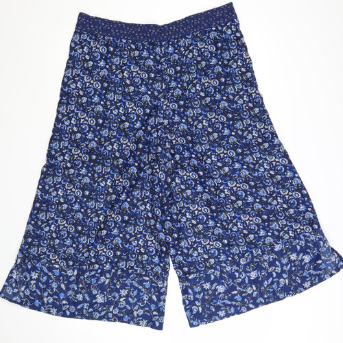 French Connection Womens Blue Floral Wide-Leg Cropped Trousers Size 12