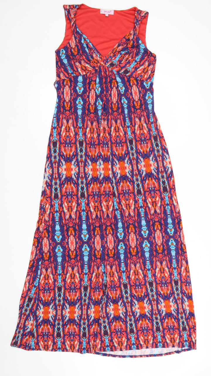 Marks and Spencer Per Una Women’s Multicoloured Midi A-Line V-Neck Sleeveless Dress Size 10
