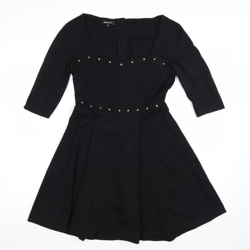 NaraMilano Women's Black Studded Fit & Flare Knee Dress Size 10
