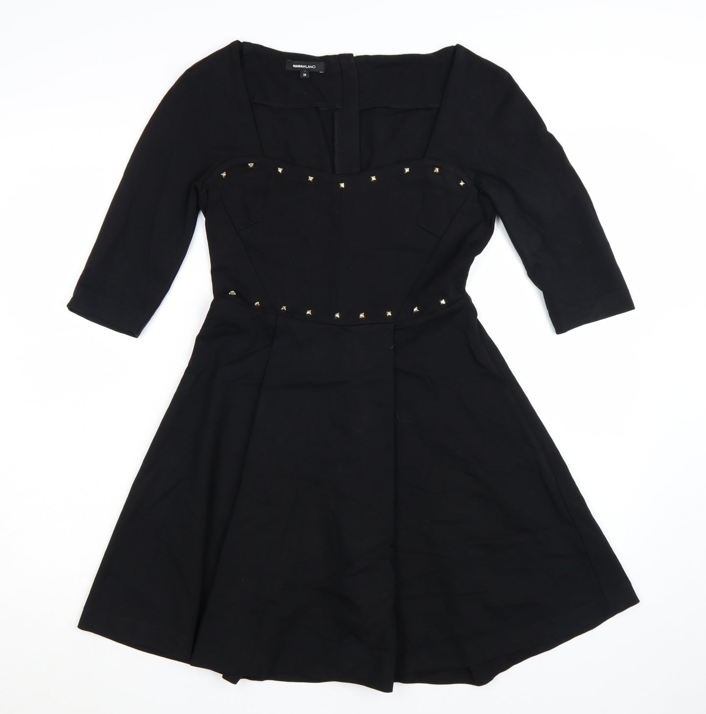 NaraMilano Women's Black Studded Fit & Flare Knee Dress Size 10