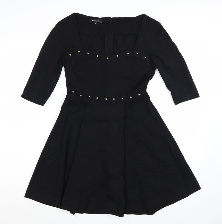 NaraMilano Women's Black Studded Fit & Flare Knee Dress Size 10