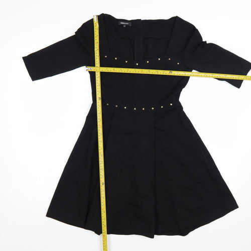 NaraMilano Women's Black Studded Fit & Flare Knee Dress Size 10