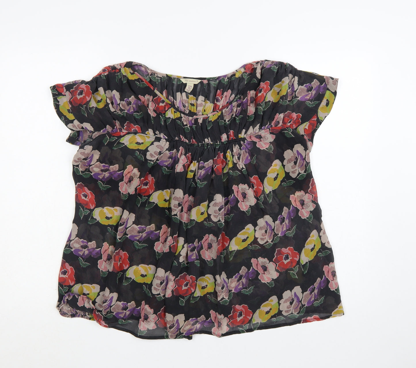 Ted Baker Women’s Multicoloured Floral Silk Tunic Blouse Size 10