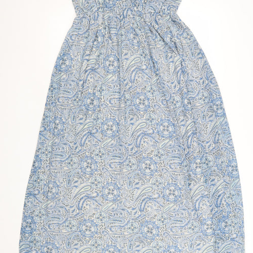 H&M Women Blue Paisley Midi Maxi Dress Size 8 Sleeveless V-Neck
