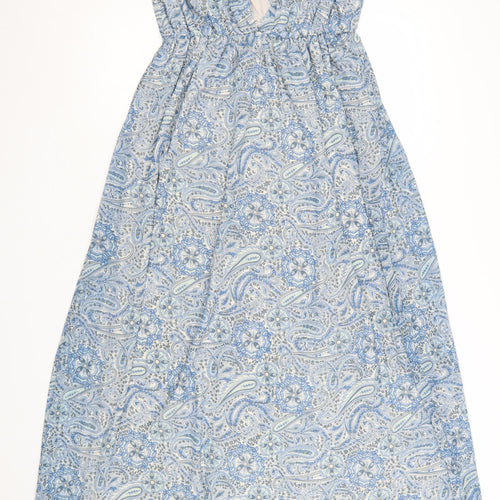 H&M Women Blue Paisley Midi Maxi Dress Size 8 Sleeveless V-Neck