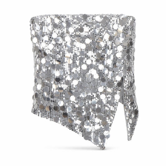 Front view of Boohoo Women's Silver Sequin Strapless Camisole Top UK 10