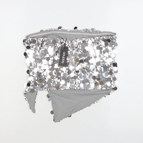 Boohoo Women's Silver Sequin Strapless Camisole Top UK 10