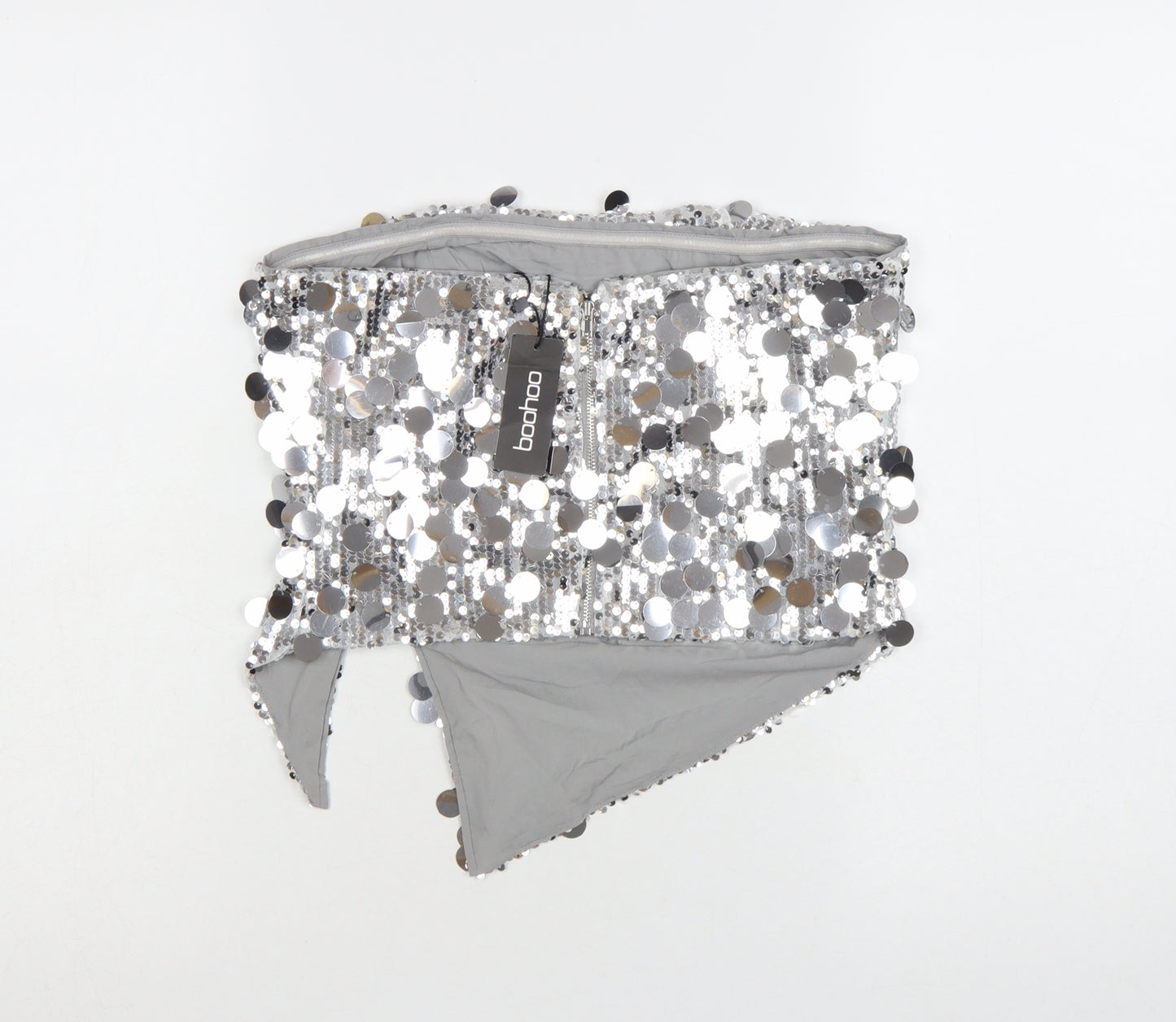 Boohoo Women's Silver Sequin Strapless Camisole Top UK 10
