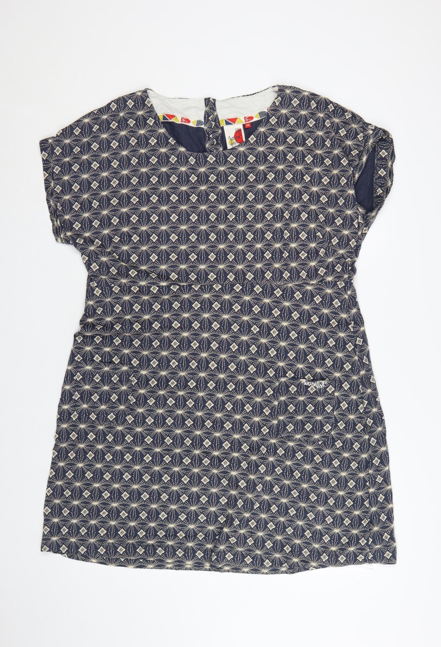 Weird Fish Women Blue Geometric Cotton Shift Dress Size 22