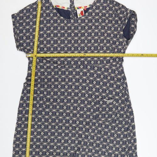 Weird Fish Women Blue Geometric Cotton Shift Dress Size 22