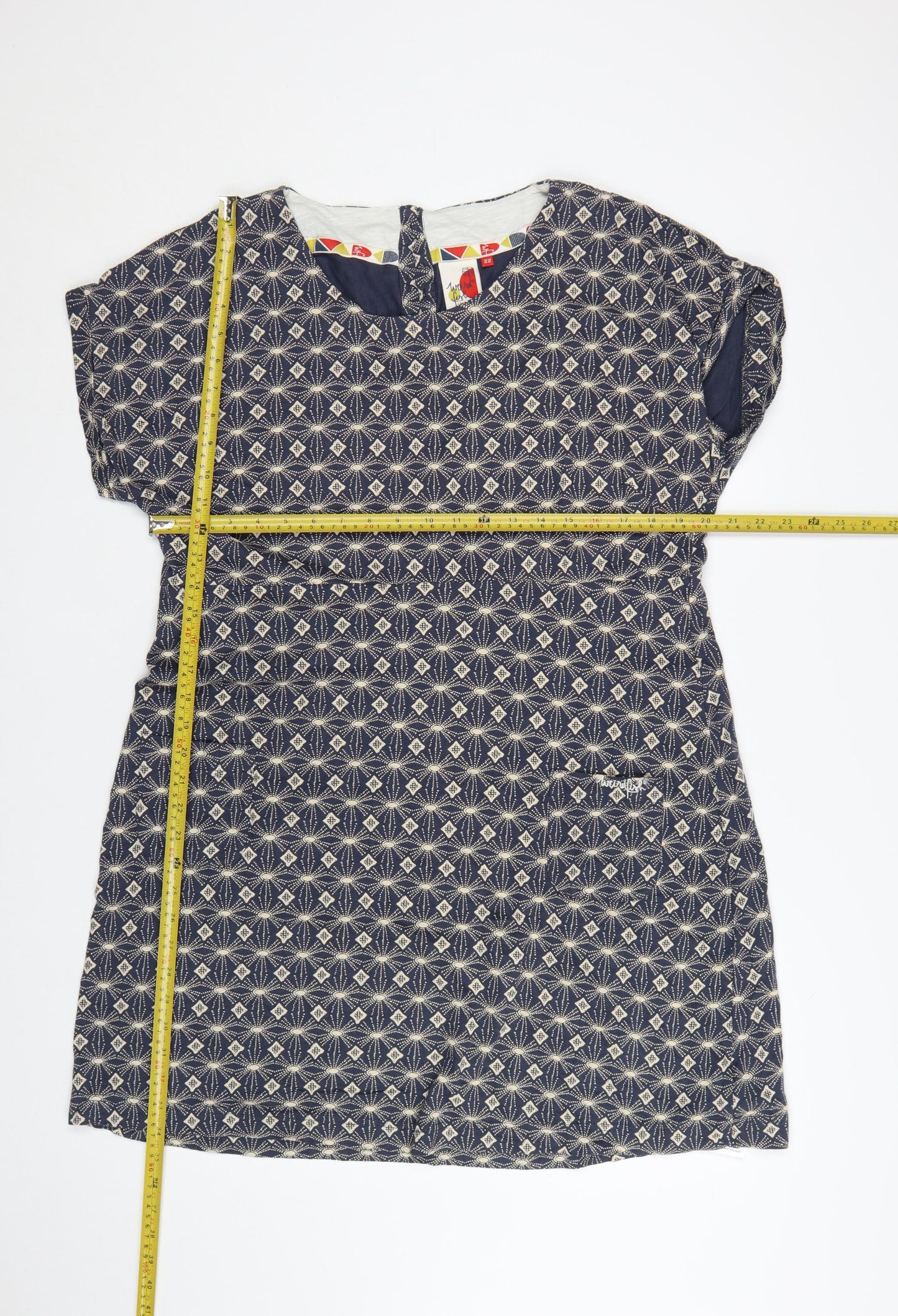 Weird Fish Women Blue Geometric Cotton Shift Dress Size 22