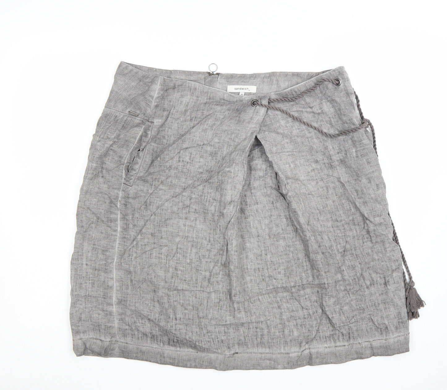 Sandwich Womens Grey Linen Wrap Skirt Size 14 Knee Length